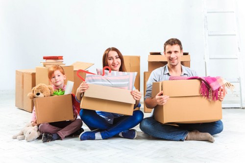 Packed boxes and furniture prepared for long-term storage in Finsbury Park