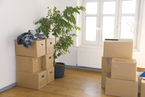 Organised commercial storage unit with boxes and equipment